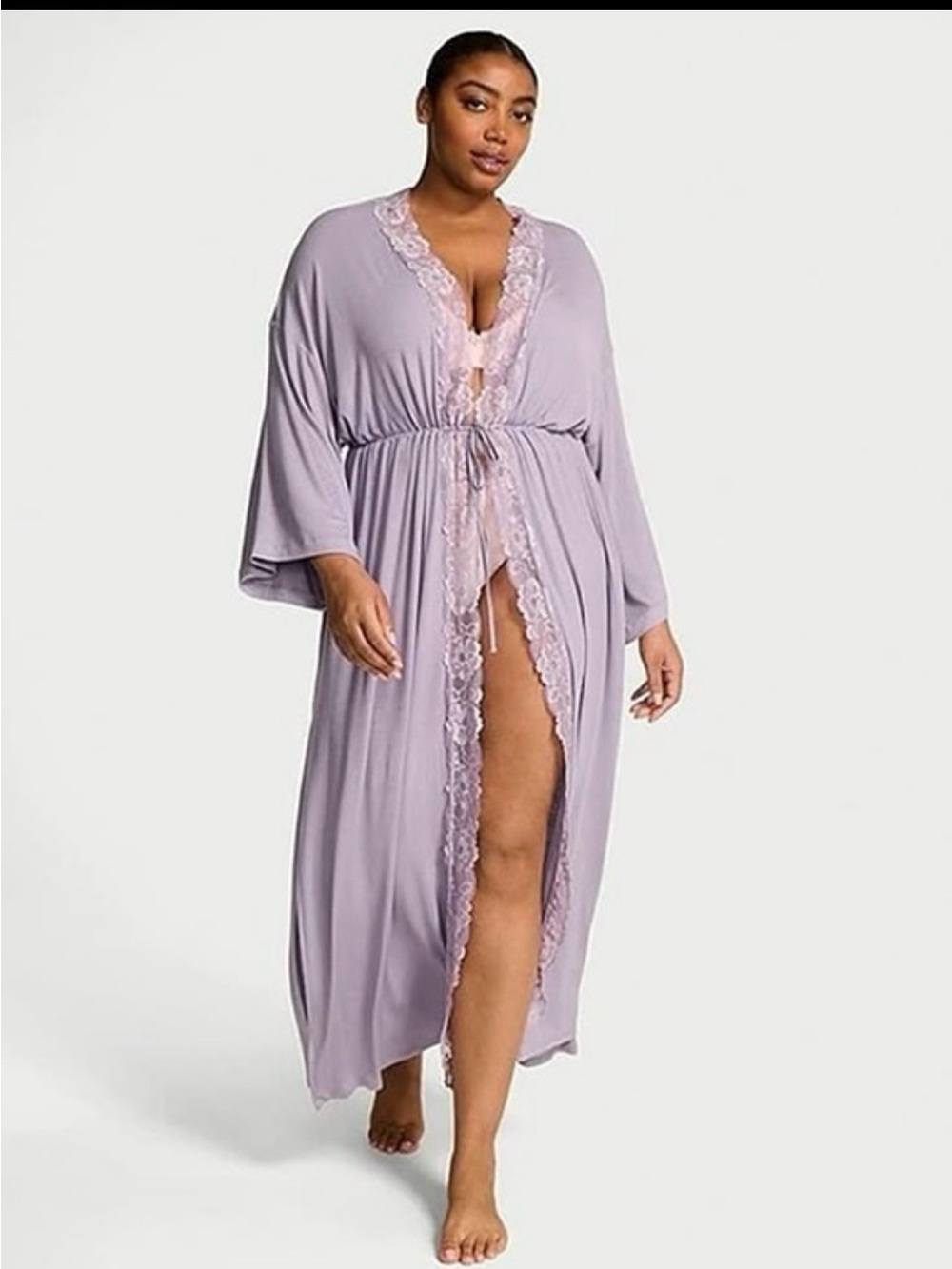 Victoria's Secret Lavender Lace-Trim Maxi Robe